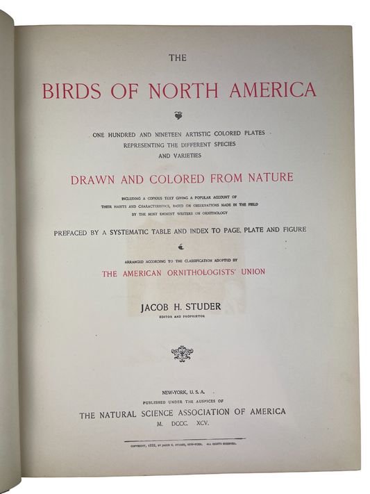 Jacob H. Studer - The Birds of North America - 1895