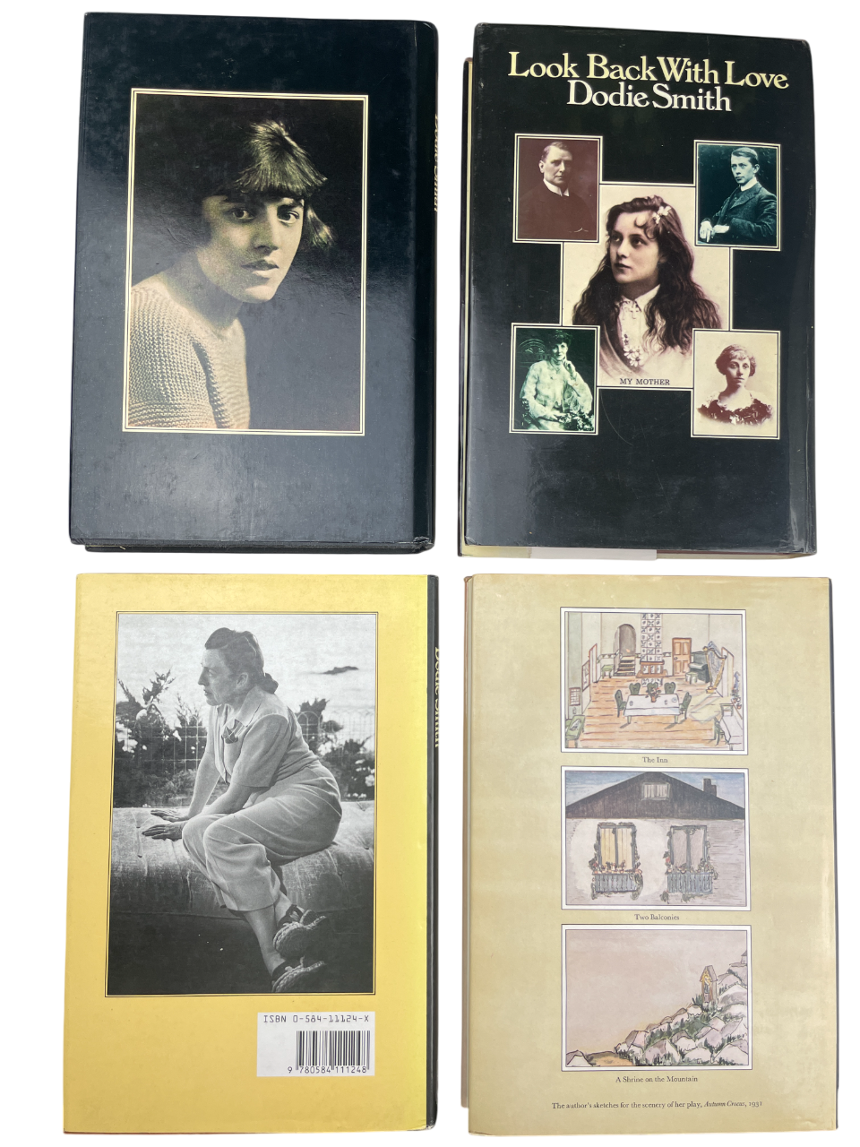 Dodie Smith Look Back With Love 1974 Look Back With Mixed Feelings 1978 Look Back With Astonishment 1979 Look Back With Gratitude 1985 complete set first editions signed autobiography memoirs British author I Capture the Castle Hundred and One Dalmatians literary self-portrait 20th century London New York Hollywood theatre writing playwright novelist rare collectible books vintage Dodie Smith memoirs four-volume set rare first edition British literature author biography Dodie Smith literary history classic