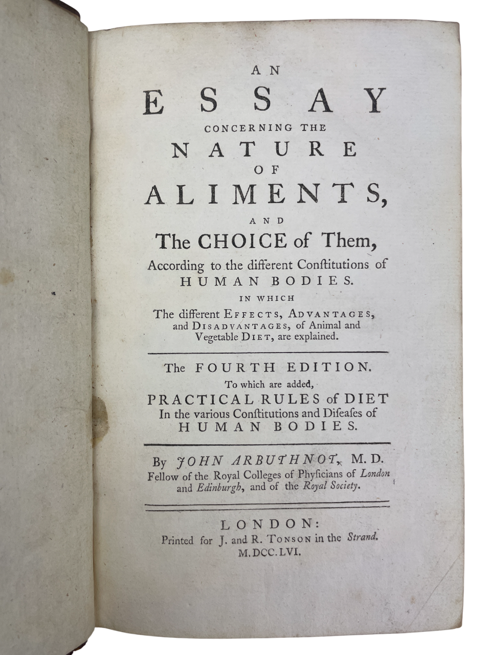 John Arbuthnot 1756 Essay Concerning the Nature of Ailments rare antique medical book early digestion physiology treatise Enlightenment nutrition proto-biochemistry gastric liquefaction bile action pancreatic secretions peristalsis early metabolic theory London J. Tonson collectible 18th century medical science history rare book UK