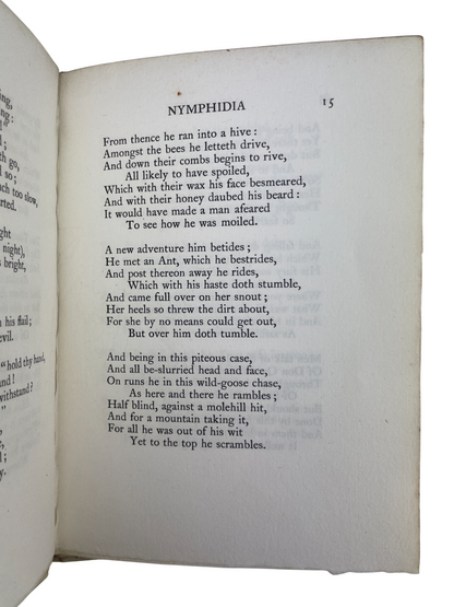 Nymphidia The Court of Fairy 1908 Michael Drayton limited edition 1 of 250 copies Shakespeare Head Press Stratford-upon-Avon Arts and Crafts fine press early twentieth century mock-epic poem Oberon Queen Mab miniature fairy court early English literature revival William Morris inspired craftsmanship collectible rare book private press poetry literature historic edition Michael Drayton Nymphidia 1627 edition fine printing Arts and Crafts movement Stratford-on-Avon rare collectible