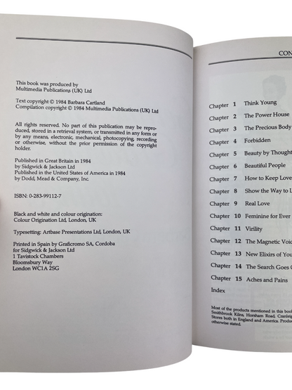 Getting Older, Growing Younger 1984 Barbara Cartland signed first edition hardcover Sidgwick and Jackson London personal letter included Dame Commander Order of the British Empire DBE autobiography vitality beauty self-discipline graceful aging longevity health romance author prolific 20th century British literature rare collectible signed book Cartland autograph Camfield Place Beatrix Potter stationery personal anecdotes youthful energy rejuvenation charm optimism self-assurance literature collectible Brit
