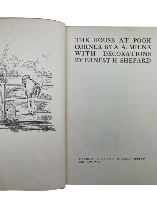 First edition, deluxe issue of The House at Pooh Corner by A.A. Milne, 1928, in rare blue binding with only 1,200 copies. Introducing Tigger and the game of Poohsticks, this collectible children’s classic features charming illustrations, deluxe blue cloth, gilt edges, and a finely preserved interior, making it a highly sought-after first edition for collectors, rare book enthusiasts, and fans of Milne’s beloved Winnie-the-Pooh series worldwide.