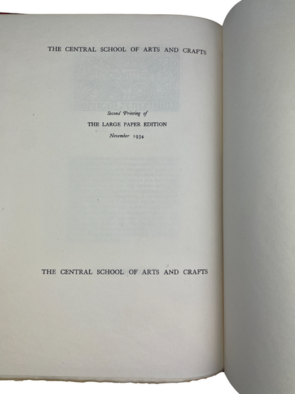  A Note by William Morris on his Aims in Founding the Kelmscott Press 1934 rare presentation copy Central School of Arts and Crafts London S.C. Cockerell description of the Kelmscott Press William Morris design typography fine press book Arts and Crafts movement handmade paper letterpress binding craftsmanship Royal College of Art bookplate provenance 1930s fine printing British design history limited edition presentation to F. W. Burrows Arts and Crafts publishing Kelmscott aestheticism William Morris phil