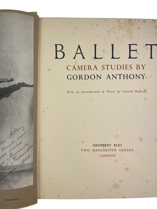  Rare first edition Ballet Camera Studies (1937) by Gordon Anthony, published by Geoffrey Bles, London. This landmark ballet photography book features 51 portraits of pre-war ballet stars including Margot Fonteyn, Frederick Ashton, Leonide Massine, and Alicia Markova. Captures the artistry of British ballet and De Basil Ballet, René Blum’s Company, Ballet Jooss, Vic-Wells Ballet. Gordon Anthony’s pioneering photographic work, held in the V&A and National Portrait Gallery, established the global reputation o