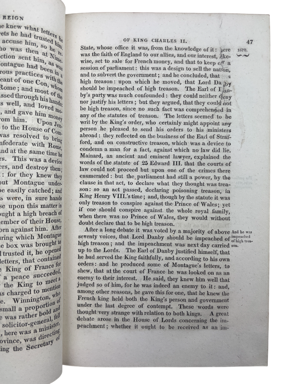 Four-volume 1818 London edition of Gilbert Burnet’s History of His Own Time, chronicling England and Scotland from the Restoration of Charles II to Queen Anne and the Treaty of Utrecht. A landmark contemporary account by a statesman-bishop directly involved in events, it blends political, ecclesiastical, and social history. A cornerstone narrative source for scholars and collectors of 17th- and 18th-century British history and early political writing.