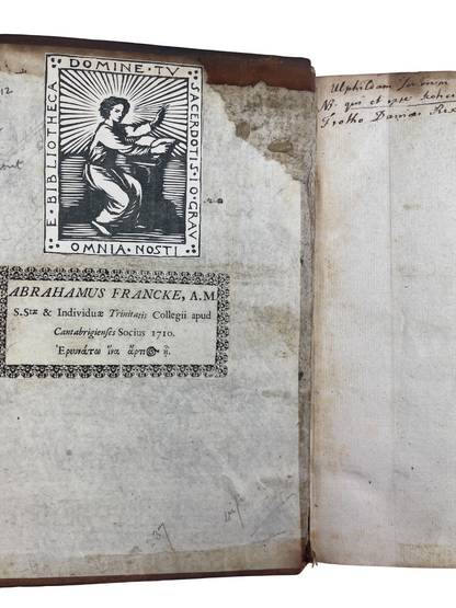 De Origine moribus & rebus gestis Scotorum libri decem by John Leslie, 1675, In aedibus populi Romanae. Early Scotland history, Catholic perspective, Bishop of Ross, ambassador to Mary Queen of Scots, topographical research, genealogical engravings, portraits, woodcut initials, tailpieces, antique Scottish history, rare 17th-century book, Trinity College bookplate, Cambridge provenance, illustrated historical folio, early modern Scottish historiography, collectible rare book, scholarly reference, first-hand
