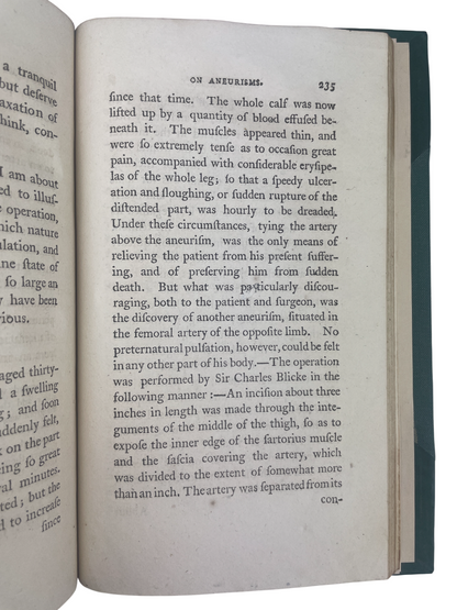 John Abernethy 1809 Surgical Observations rare antique medical book early surgery text arterial ligation aneurism treatment constitutional disease theory St Bartholomew’s Hospital surgeon John Hunter student historic surgical treatise Longman London 19th century medical history collectible original edition influential surgical work rare book dealer UK