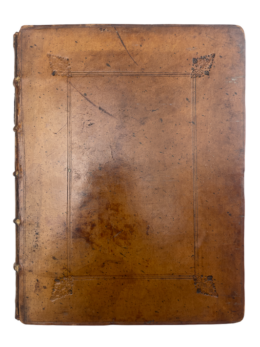 De Origine moribus & rebus gestis Scotorum libri decem by John Leslie, 1675, In aedibus populi Romanae. Early Scotland history, Catholic perspective, Bishop of Ross, ambassador to Mary Queen of Scots, topographical research, genealogical engravings, portraits, woodcut initials, tailpieces, antique Scottish history, rare 17th-century book, Trinity College bookplate, Cambridge provenance, illustrated historical folio, early modern Scottish historiography, collectible rare book, scholarly reference, first-hand