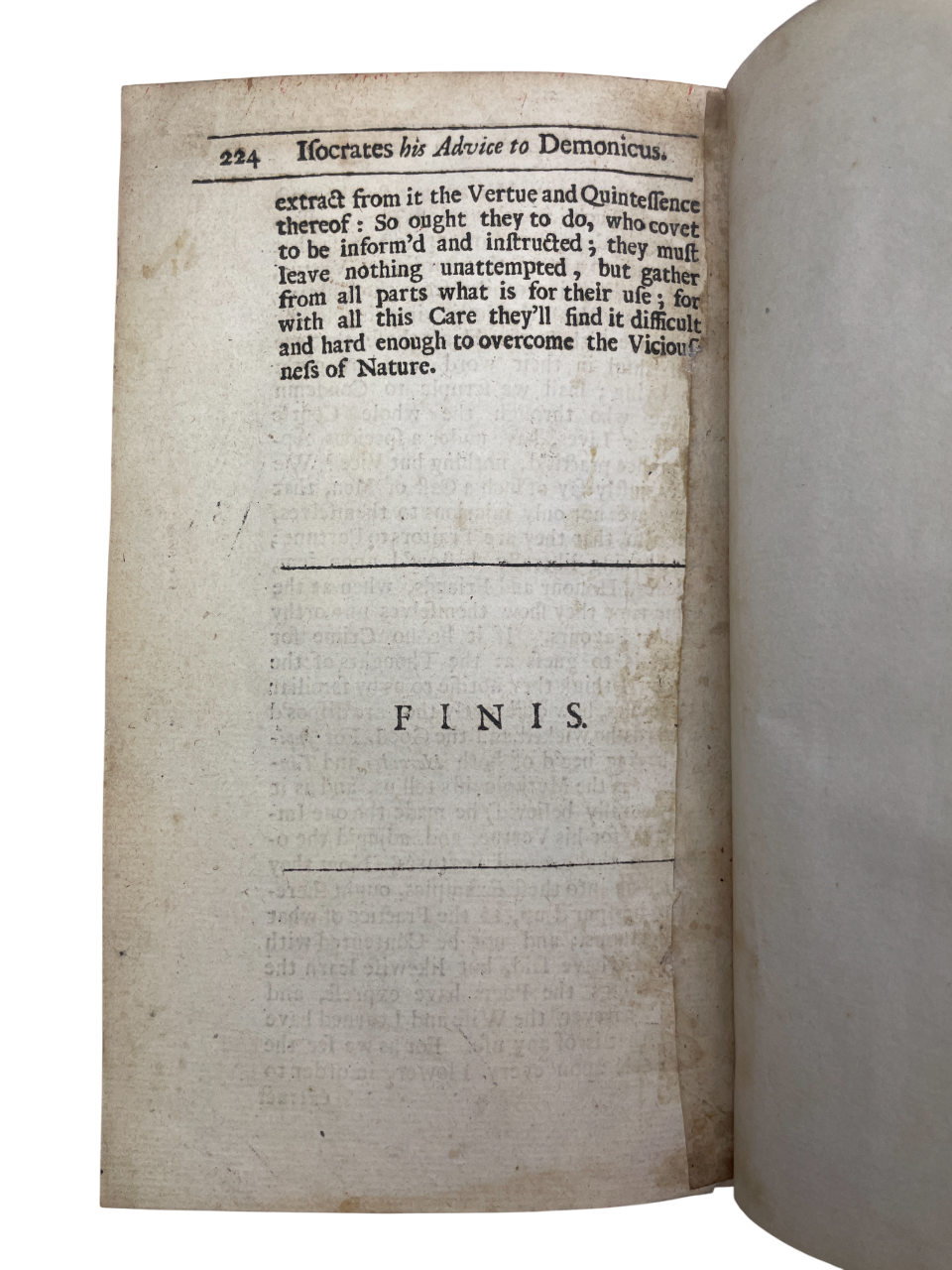 a rare 1712 English edition of Epicurus’s Morals, translated by John Digby and printed for Sam. Briscoe, presenting Epicurean philosophy, moral maxims, and the Wise Man sayings, including the Letter to Menoeceus, Saint-Évremond’s biography of Epicurus, and Isocrates’ Advice to Demonicus. Based on Diogenes Laertius’ accounts, this early 18th-century translation reflects renewed seventeenth-century interest in Epicurean rational ethics, atomism, and practical moral guidance. The volume features period binding