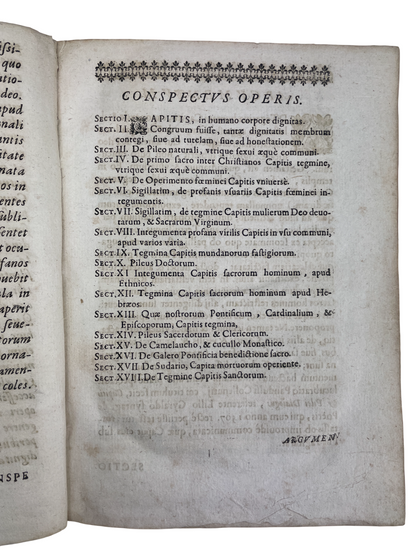 First edition 1655 Tractatus De Pileo Theophile Raynaud Petrus de Maridat Jesuit theology treatise hats headgear mitres cardinal hats Jewish rabbi caps royal French crowns female headdresses sacred secular ceremonial headwear ritual material culture 17th century historical study religious social symbolism antiquarian rare book collectible