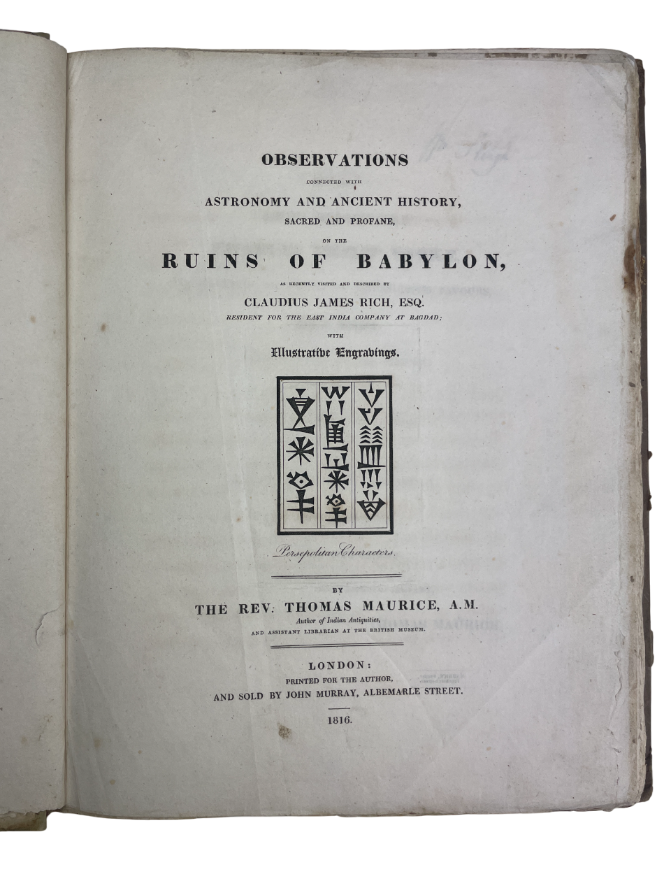 First edition 1816 Thomas Maurice Observations Connected with Astronomy Ancient History Sacred Profane Ruins of Babylon Tower of Babel Persepolis Great Pagoda Tanjore Mexican Temple John Murray London rare antiquarian travel study comparative religion mythology Indian subcontinent engraved plates early 19th century philology historical analysis antiquarian book collectible
