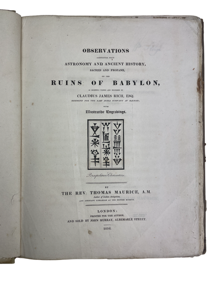First edition 1816 Thomas Maurice Observations Connected with Astronomy Ancient History Sacred Profane Ruins of Babylon Tower of Babel Persepolis Great Pagoda Tanjore Mexican Temple John Murray London rare antiquarian travel study comparative religion mythology Indian subcontinent engraved plates early 19th century philology historical analysis antiquarian book collectible