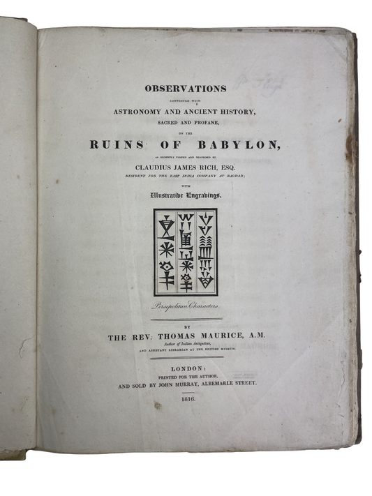 First edition 1816 Thomas Maurice Observations Connected with Astronomy Ancient History Sacred Profane Ruins of Babylon Tower of Babel Persepolis Great Pagoda Tanjore Mexican Temple John Murray London rare antiquarian travel study comparative religion mythology Indian subcontinent engraved plates early 19th century philology historical analysis antiquarian book collectible