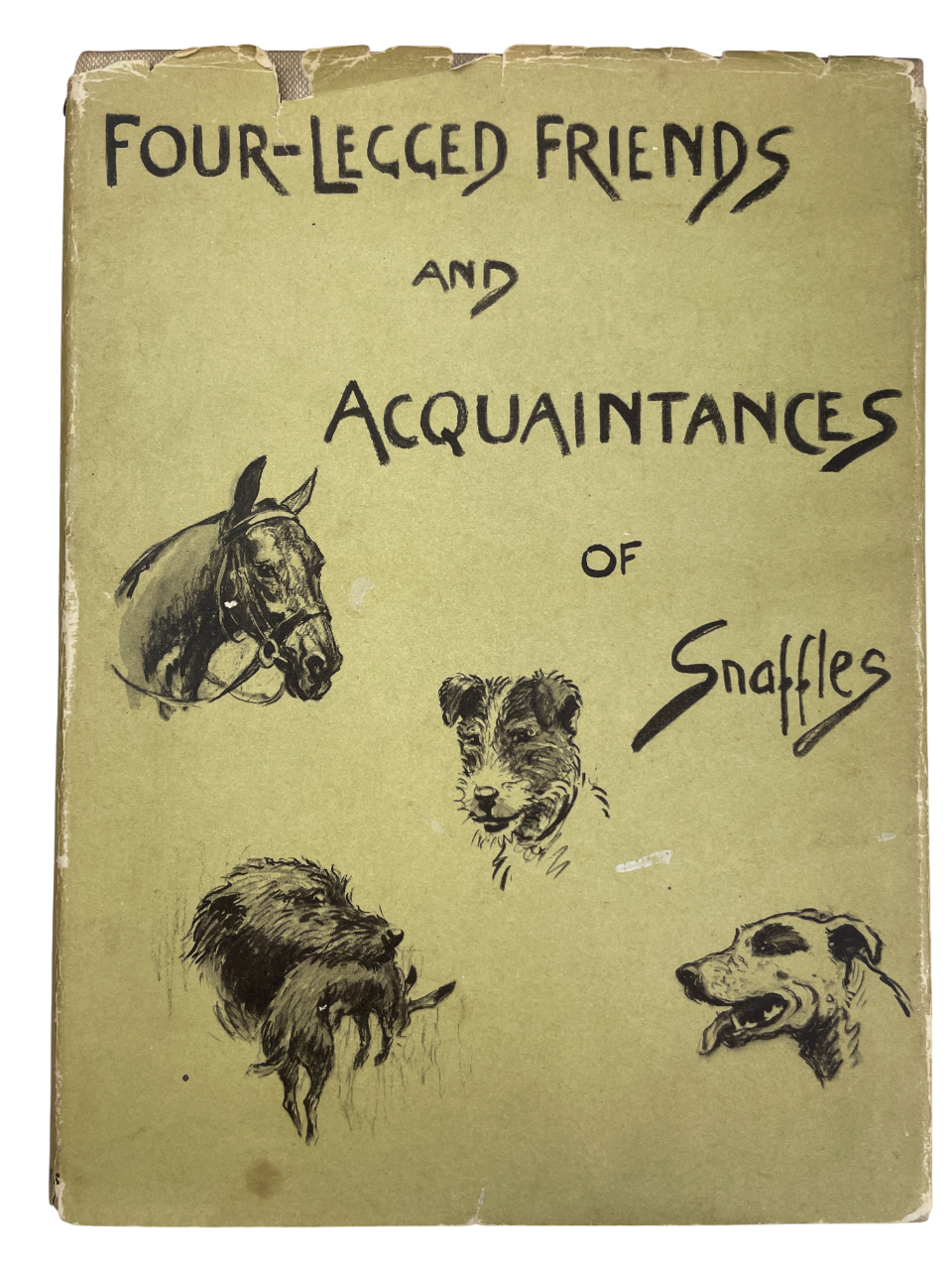 Four-Legged Friends and Acquaintances 1951 Snaffles signed first edition sporting art book rare collectible hunting polo fox hunters racers chasers scruffy terriers loyal hounds British sporting artist Charles Johnson Payne animal illustrations colour plates black and white plates humour wit charm equestrian collectors fox hunting dogs military life sporting world rare first edition signed Snaffles collectible book sporting history British art horse and dog illustrations fox hunting memorabilia