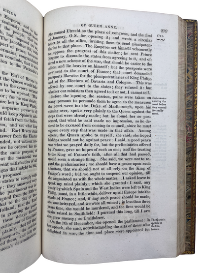 Four-volume 1818 London edition of Gilbert Burnet’s History of His Own Time, chronicling England and Scotland from the Restoration of Charles II to Queen Anne and the Treaty of Utrecht. A landmark contemporary account by a statesman-bishop directly involved in events, it blends political, ecclesiastical, and social history. A cornerstone narrative source for scholars and collectors of 17th- and 18th-century British history and early political writing.