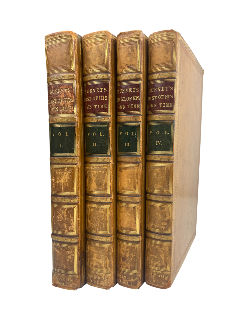 Four-volume 1818 London edition of Gilbert Burnet’s History of His Own Time, chronicling England and Scotland from the Restoration of Charles II to Queen Anne and the Treaty of Utrecht. A landmark contemporary account by a statesman-bishop directly involved in events, it blends political, ecclesiastical, and social history. A cornerstone narrative source for scholars and collectors of 17th- and 18th-century British history and early political writing.