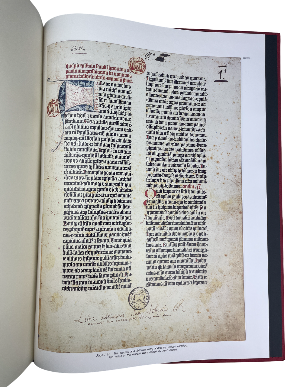 Gutenberg Bible Commentary 1985 Jean-Marie Dodu two volumes first edition Editions Les Incunables rare scholarly study historical background transcription translation first major printed book movable type antique rare book printing history typography scholarly tribute large heavy collectible Gutenberg Bible analysis early printing history European incunabula rare books collectors Jean-Marie Dodu historical study two-volume rare book print culture bibliophiles early European printing rare scholarly edition a