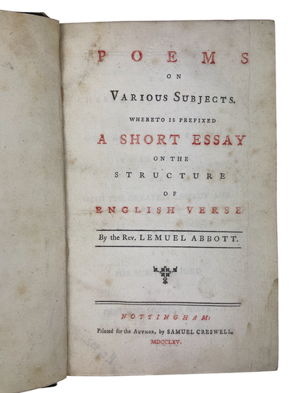 Lemuel Abbott - Poems on Various Subjects - 1765