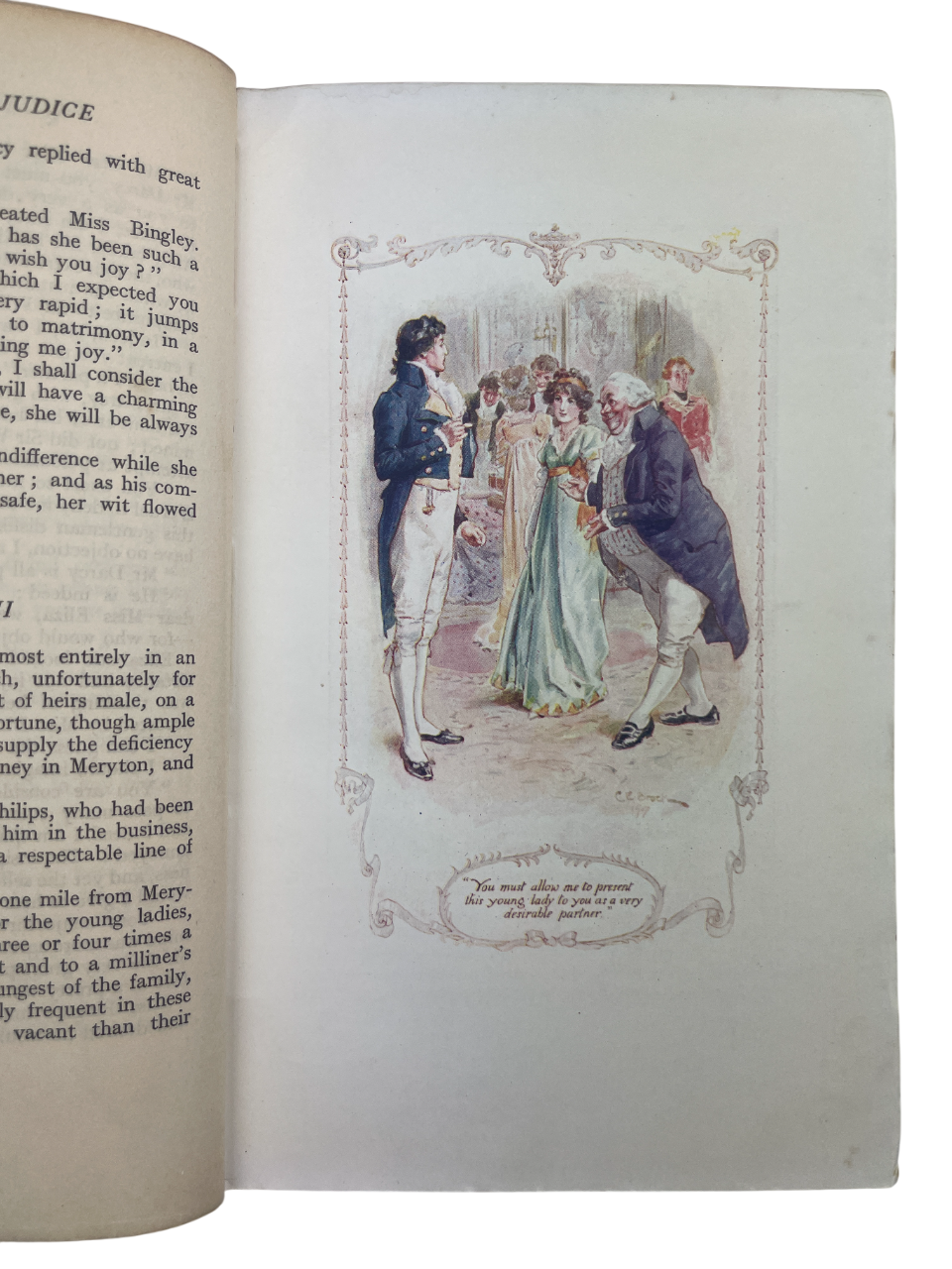 Pride and Prejudice 1907 first edition thus J.M. Dent Charles Brock illustrated rare antique book Jane Austen color illustrations gilt binding pictorial endpapers early 20th century edition collectible classic literature rare books illustrated Austen edition gilt spine decorative cover fine binding art illustration early color printing Regency novel British literature collectible gift for collectors rare Austen volume early edition English classic Brock art plates.