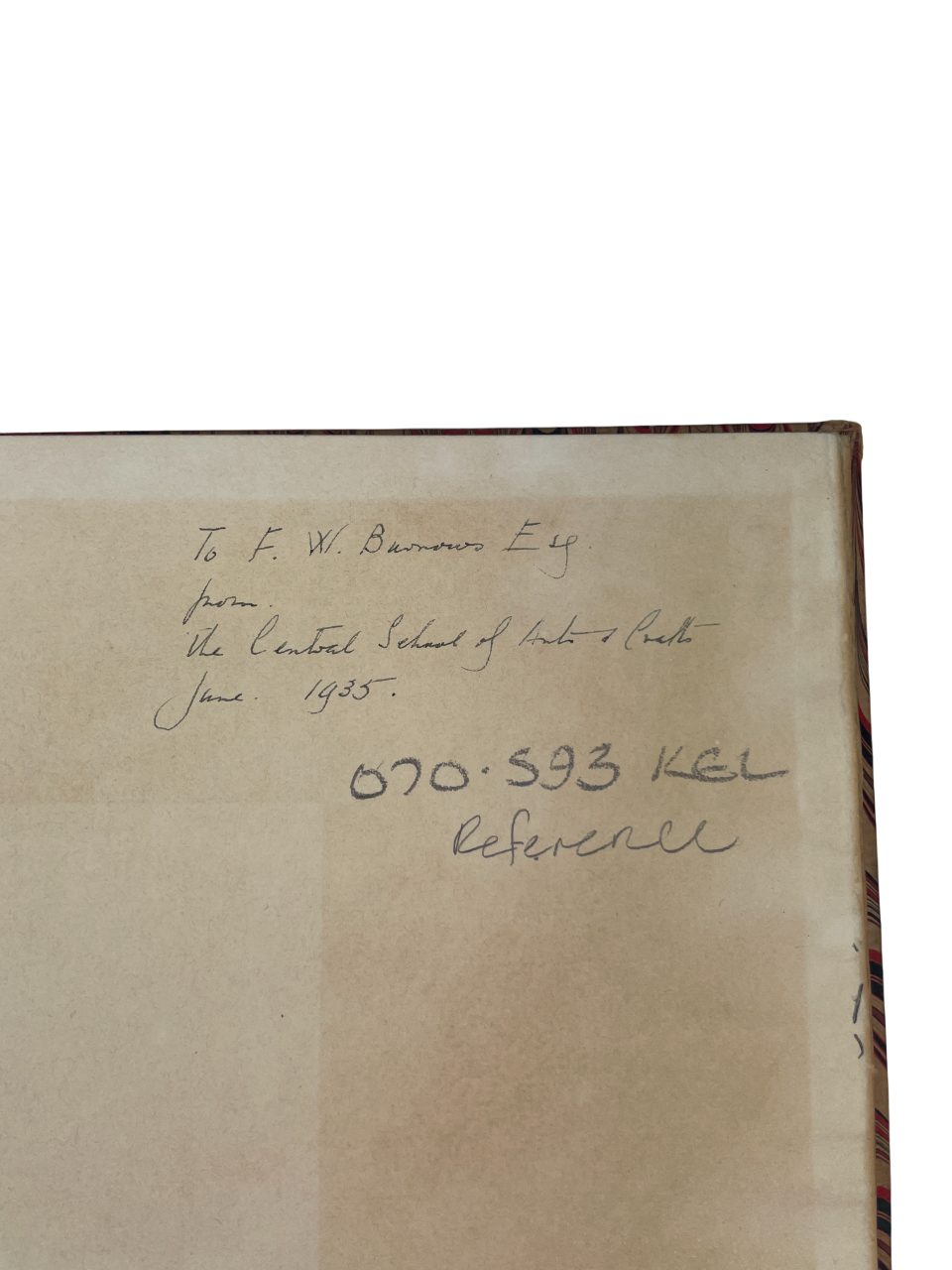  A Note by William Morris on his Aims in Founding the Kelmscott Press 1934 rare presentation copy Central School of Arts and Crafts London S.C. Cockerell description of the Kelmscott Press William Morris design typography fine press book Arts and Crafts movement handmade paper letterpress binding craftsmanship Royal College of Art bookplate provenance 1930s fine printing British design history limited edition presentation to F. W. Burrows Arts and Crafts publishing Kelmscott aestheticism William Morris phil
