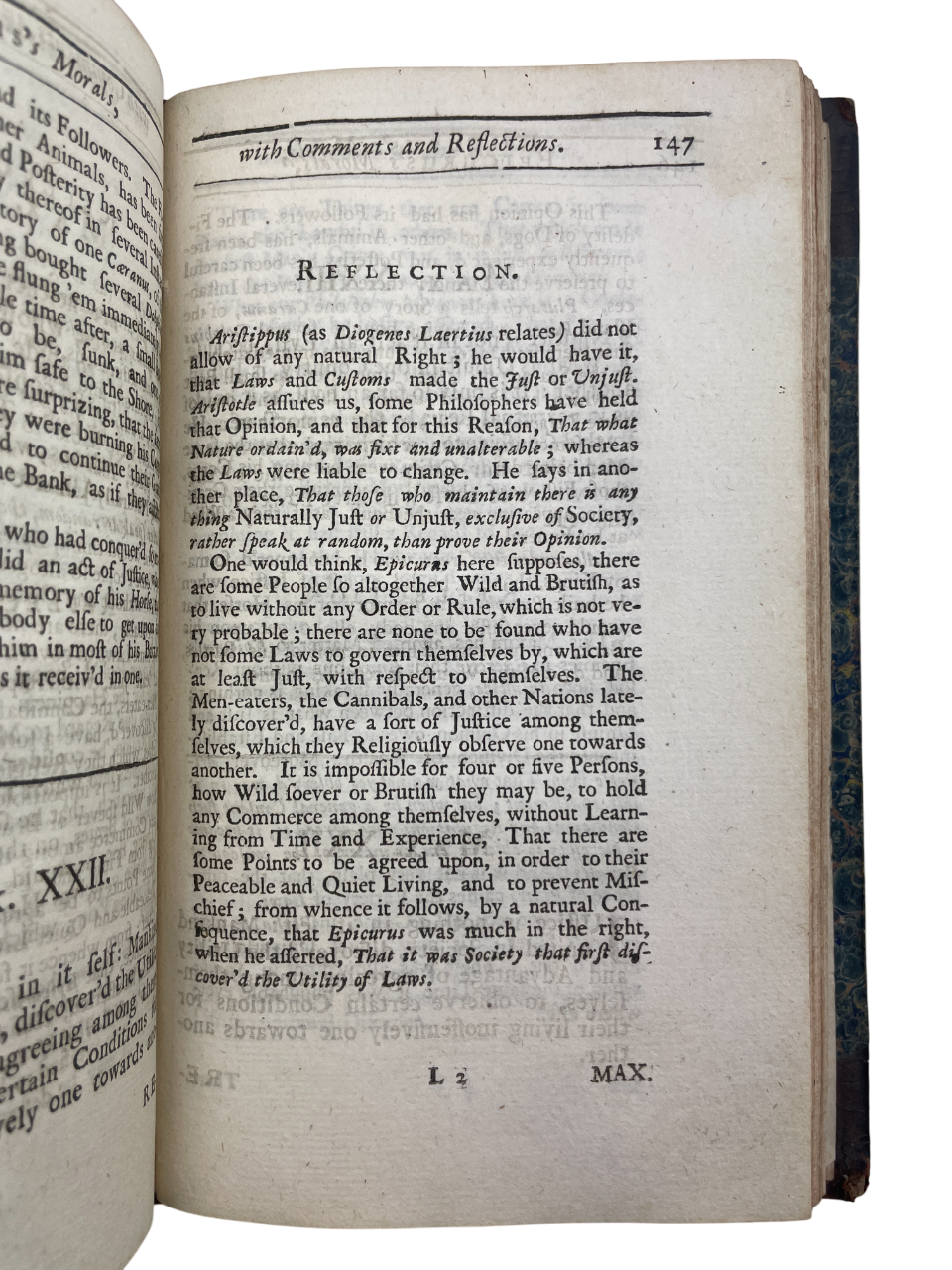 a rare 1712 English edition of Epicurus’s Morals, translated by John Digby and printed for Sam. Briscoe, presenting Epicurean philosophy, moral maxims, and the Wise Man sayings, including the Letter to Menoeceus, Saint-Évremond’s biography of Epicurus, and Isocrates’ Advice to Demonicus. Based on Diogenes Laertius’ accounts, this early 18th-century translation reflects renewed seventeenth-century interest in Epicurean rational ethics, atomism, and practical moral guidance. The volume features period binding