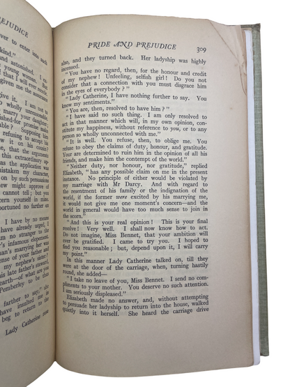 Pride and Prejudice 1907 first edition thus J.M. Dent Charles Brock illustrated rare antique book Jane Austen color illustrations gilt binding pictorial endpapers early 20th century edition collectible classic literature rare books illustrated Austen edition gilt spine decorative cover fine binding art illustration early color printing Regency novel British literature collectible gift for collectors rare Austen volume early edition English classic Brock art plates.