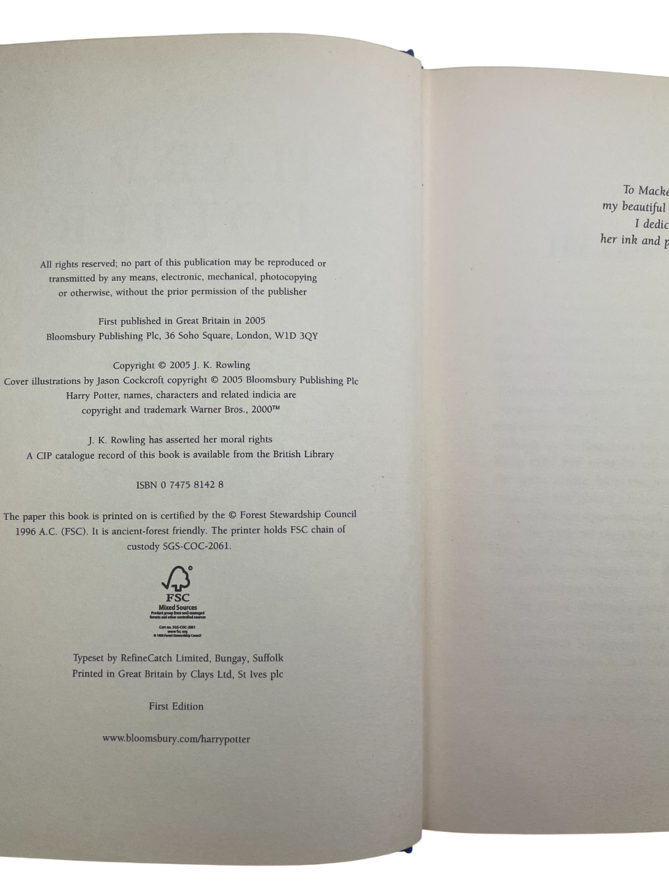 Deluxe First Edition of Harry Potter and the Half-Blood Prince (2005), published by Bloomsbury, London. Bound in decorative cloth and printed in limited numbers, this rare collector’s edition represents the penultimate volume in J.K. Rowling’s legendary fantasy series. Larger in format and more luxurious than the trade issue, the 2005 deluxe Half-Blood Prince has become one of the most sought-after modern Harry Potter first editions for collectors worldwide.