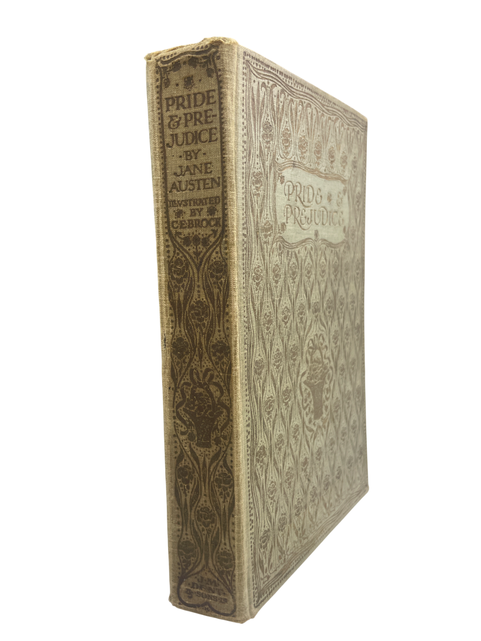Pride and Prejudice 1907 first edition thus J.M. Dent Charles Brock illustrated rare antique book Jane Austen color illustrations gilt binding pictorial endpapers early 20th century edition collectible classic literature rare books illustrated Austen edition gilt spine decorative cover fine binding art illustration early color printing Regency novel British literature collectible gift for collectors rare Austen volume early edition English classic Brock art plates.