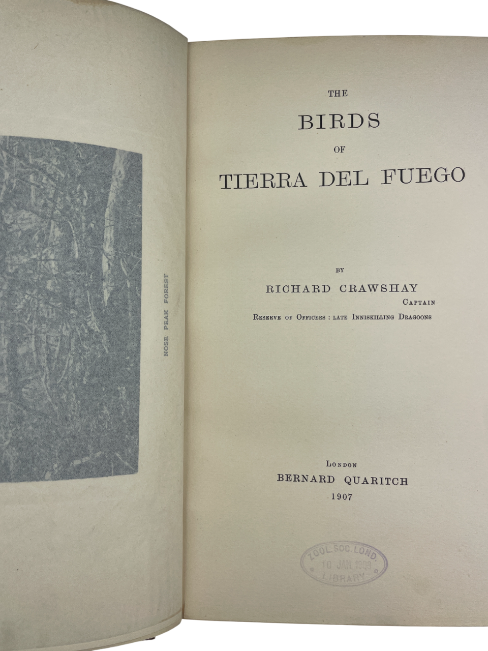  Rare antique ornithology book The Birds of Tierra del Fuego by Richard Crawshay, 1907 first edition limited to 300 copies, published by Bernard Quaritch London. Early 20th century natural history collectible with 21 hand-coloured lithographed bird plates, 23 photogravure landscape views, wood-engraved dedication, and colour map. Bound for the Zoological Society of London. Classic rare book of South American birds, Tierra del Fuego expedition 1904, featuring detailed species descriptions, plumage, habitat n
