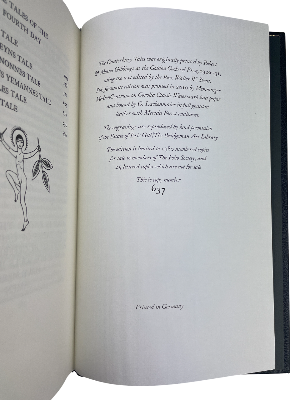 Geoffrey Chaucer The Canterbury Tales Folio Society limited edition 2010 no 687 of 1980 fine press facsimile Golden Cockerel Press Eric Gill engravings illustrated book typography art design collector rare Folio Society London Chaucer edition literature classic medieval poetry fine binding limited print Folio Society Canterbury Tales Golden Cockerel reproduction Eric Gill illustrations rare collectible book fine press printing British literature history deluxe edition collectors copy