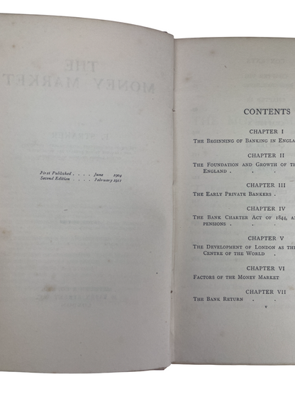 The Money Market 1911 F. Straker rare finance book early British banking history Bank of England origins Bank Charter Act 1844 London financial centre evolution private banks joint-stock banks bill brokers clearing house foreign exchanges economics history rare antique finance book collectible Methuen 1911 monetary system early banking study vintage economic text high-resolution images rare financial history reference