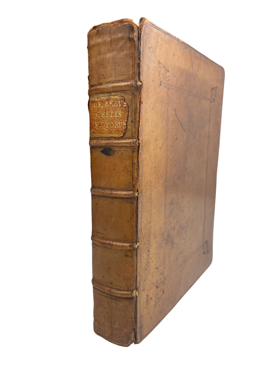 De Origine moribus & rebus gestis Scotorum libri decem by John Leslie, 1675, In aedibus populi Romanae. Early Scotland history, Catholic perspective, Bishop of Ross, ambassador to Mary Queen of Scots, topographical research, genealogical engravings, portraits, woodcut initials, tailpieces, antique Scottish history, rare 17th-century book, Trinity College bookplate, Cambridge provenance, illustrated historical folio, early modern Scottish historiography, collectible rare book, scholarly reference, first-hand